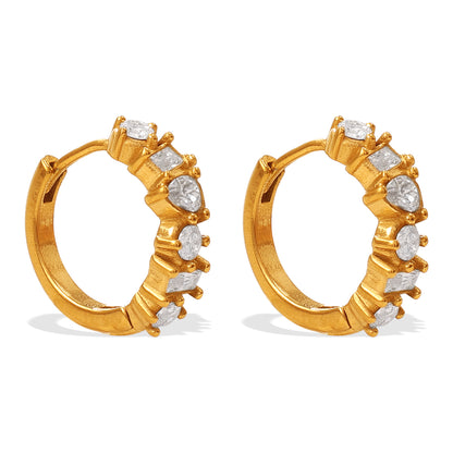 Circle Earrings For Men In 304 Stainless Steel With 18K Real Gold Plating 0.03µm, Rhinestones Claw Setting