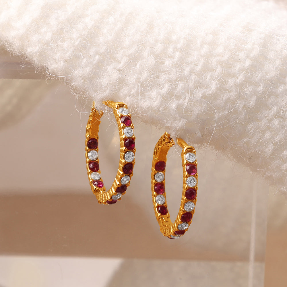 Circle Earrings For Men In 304 Stainless Steel With 18K Real Gold Plating 0.03µm, Rhinestones Claw Setting