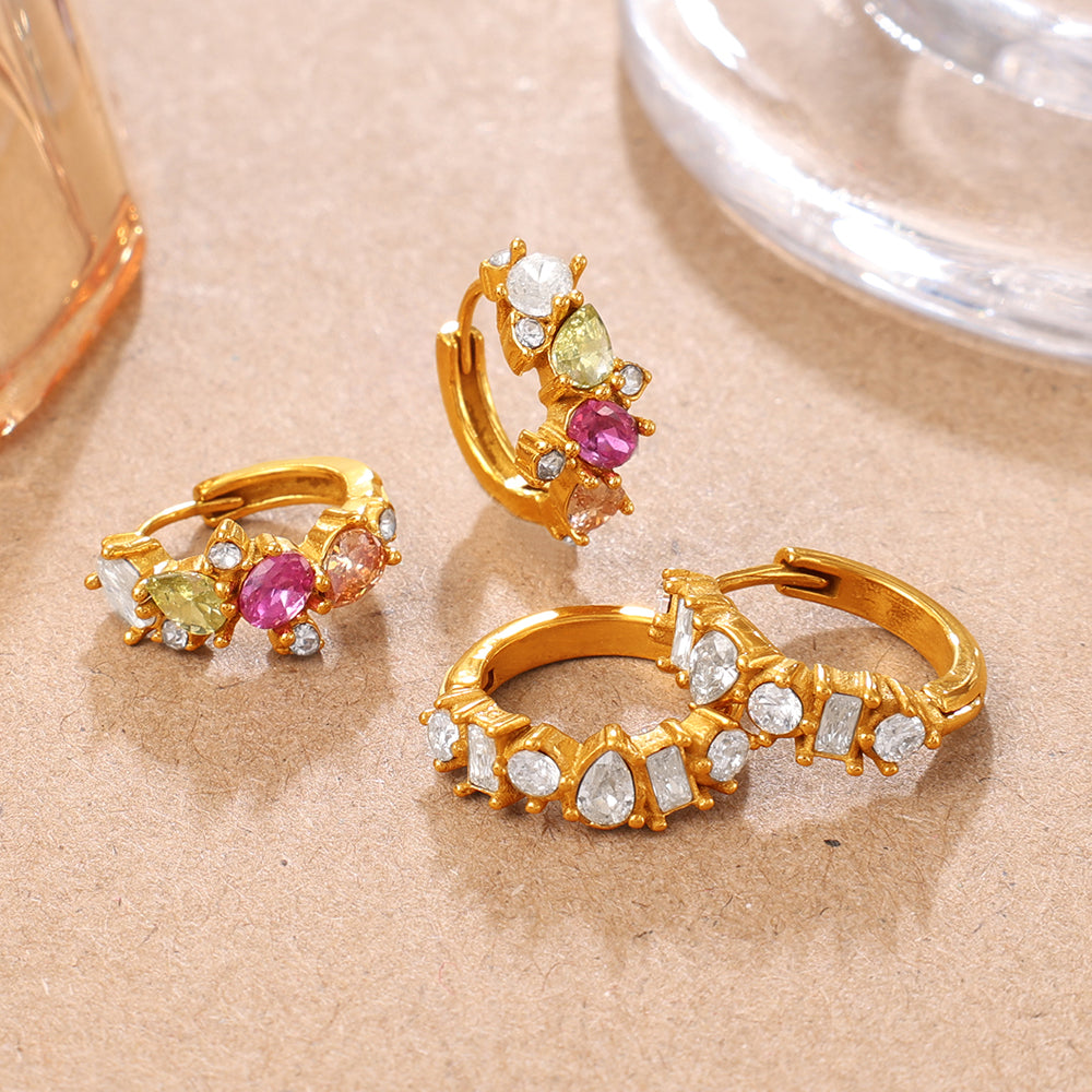 Circle Earrings For Men In 304 Stainless Steel With 18K Real Gold Plating 0.03µm, Rhinestones Claw Setting