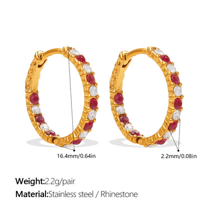 Circle Earrings For Men In 304 Stainless Steel With 18K Real Gold Plating 0.03µm, Rhinestones Claw Setting