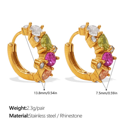 Circle Earrings For Men In 304 Stainless Steel With 18K Real Gold Plating 0.03µm, Rhinestones Claw Setting