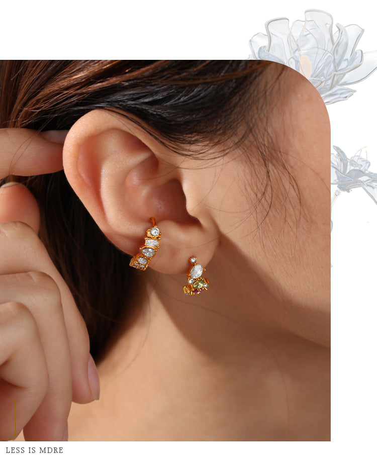 Circle Earrings For Men In 304 Stainless Steel With 18K Real Gold Plating 0.03µm, Rhinestones Claw Setting