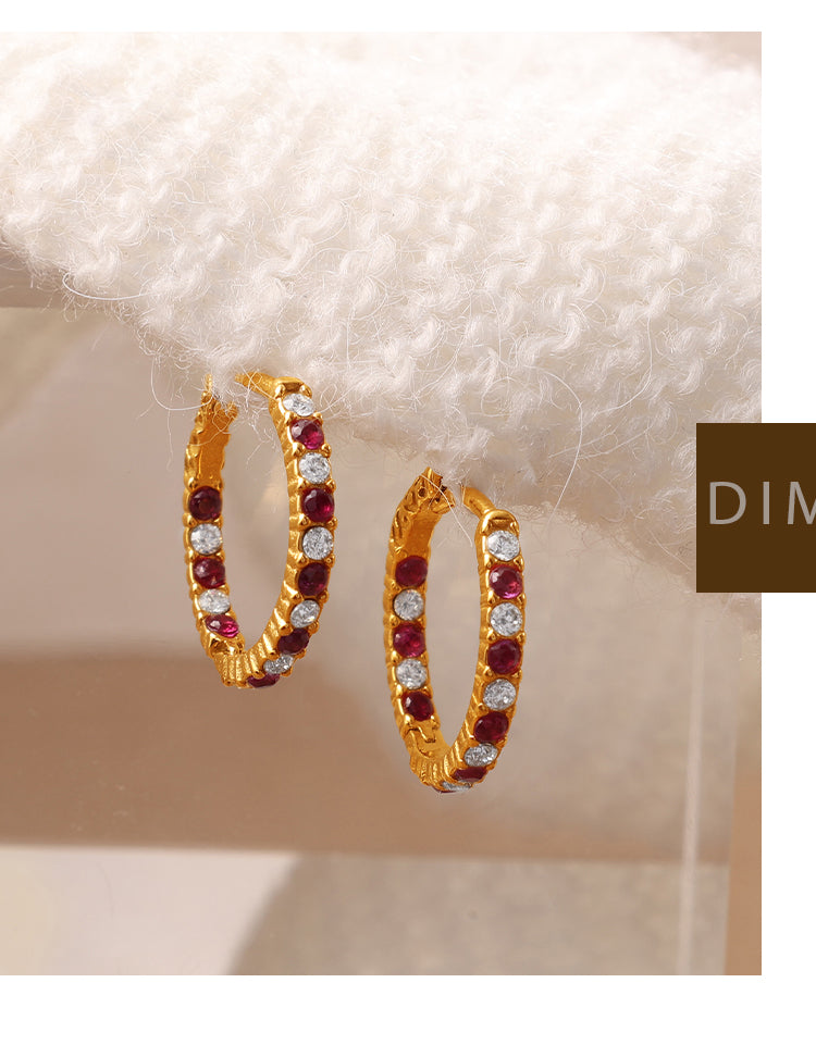 Circle Earrings For Men In 304 Stainless Steel With 18K Real Gold Plating 0.03µm, Rhinestones Claw Setting
