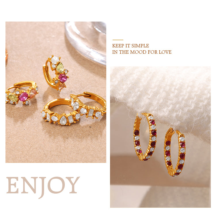 Circle Earrings For Men In 304 Stainless Steel With 18K Real Gold Plating 0.03µm, Rhinestones Claw Setting
