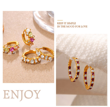 Circle Earrings For Men In 304 Stainless Steel With 18K Real Gold Plating 0.03µm, Rhinestones Claw Setting