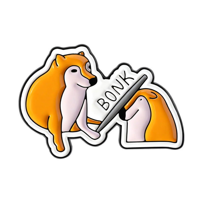 Shiba Inu Interactive BONK Lapel Pin Fun Mascot Pet Badge Clothing Buckle Zinc Alloy Transparent Color Animal Theme
