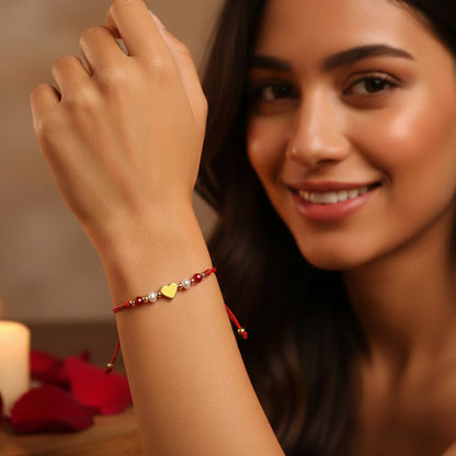 Adjustable Red Rope Gold Heart-shaped Pearl Bracelet Suitable For Commuting, Dating, Travel, And Gatherings British Style Women's Jewelry