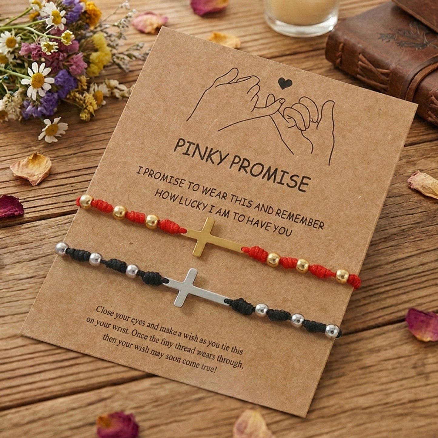 Adjustable Red And Black Rope Braided Bracelet Set With Wish Card Metal Bead Decoration For Daily Wear Jewelry Unisex Simple Style