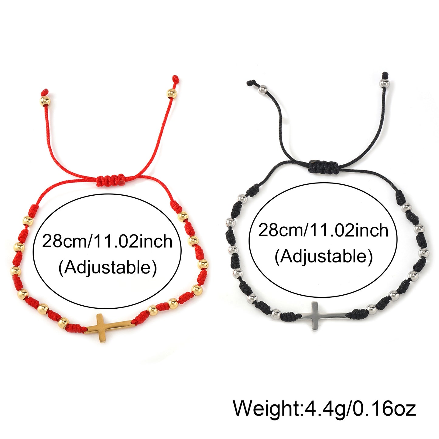 Adjustable Red And Black Rope Braided Bracelet Set With Wish Card Metal Bead Decoration For Daily Wear Jewelry Unisex Simple Style