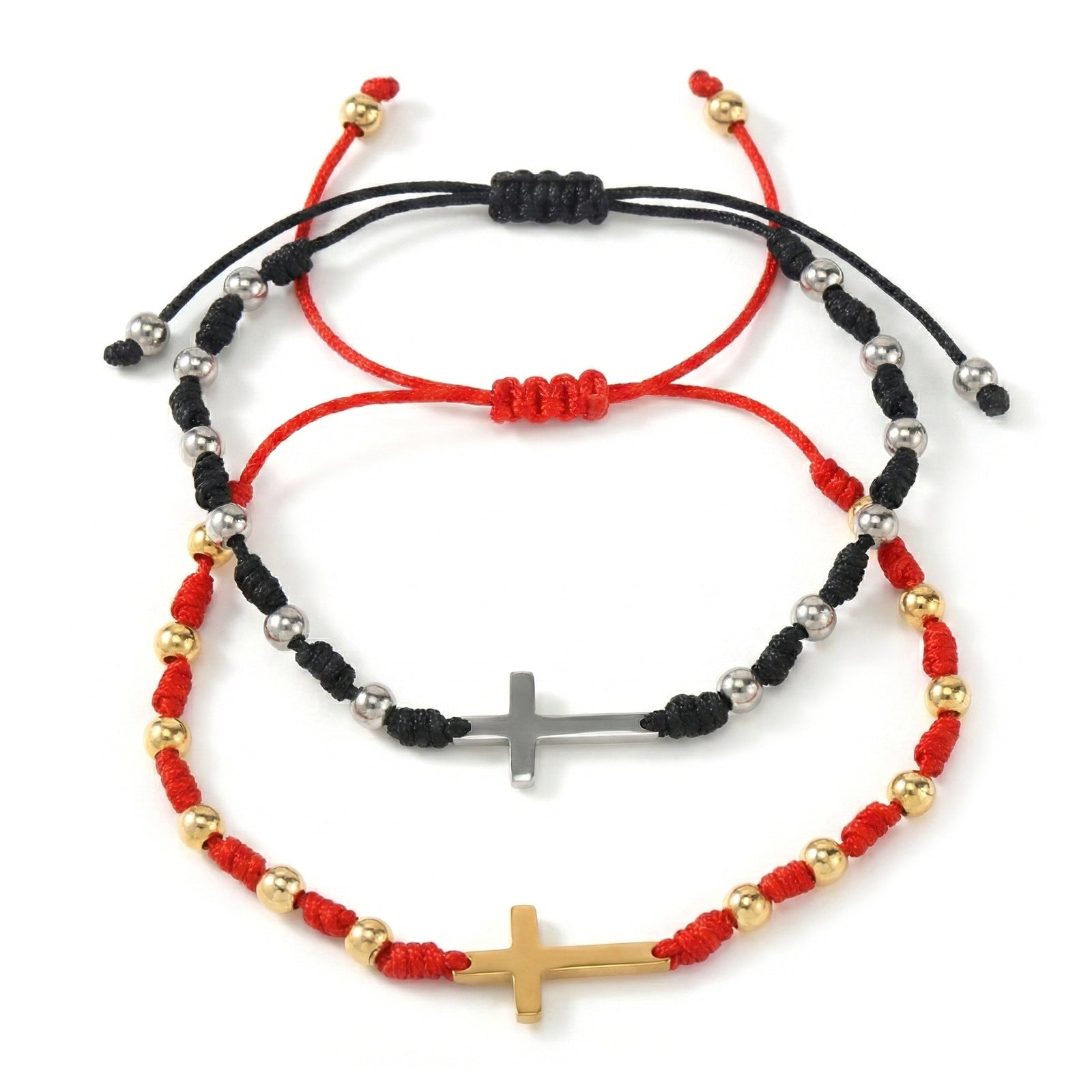 Adjustable Red And Black Rope Braided Bracelet Set With Wish Card Metal Bead Decoration For Daily Wear Jewelry Unisex Simple Style