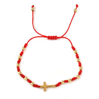Adjustable Red And Black Rope Braided Bracelet Set With Wish Card Metal Bead Decoration For Daily Wear Jewelry Unisex Simple Style
