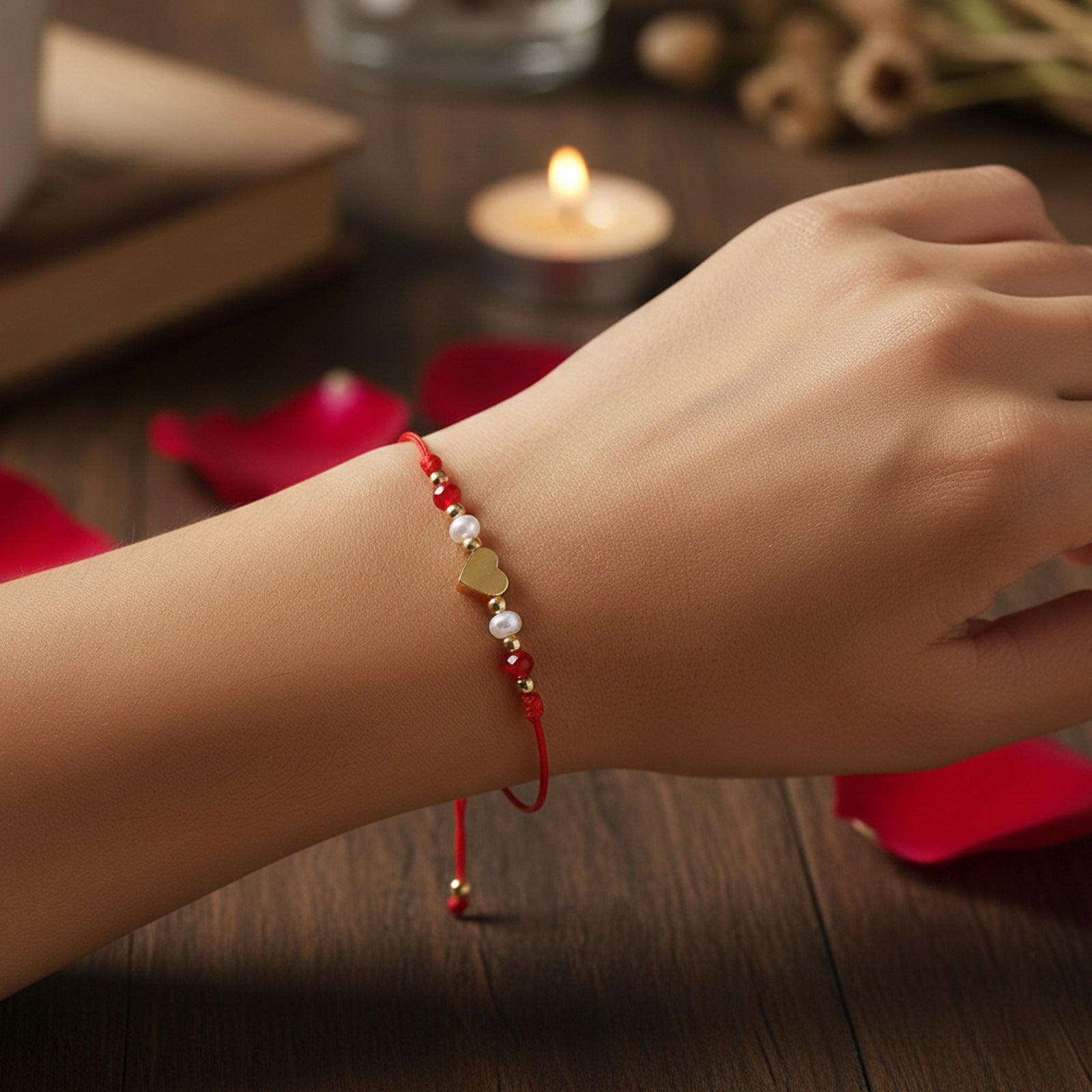 Adjustable Red Rope Gold Heart-shaped Pearl Bracelet Suitable For Commuting, Dating, Travel, And Gatherings British Style Women's Jewelry