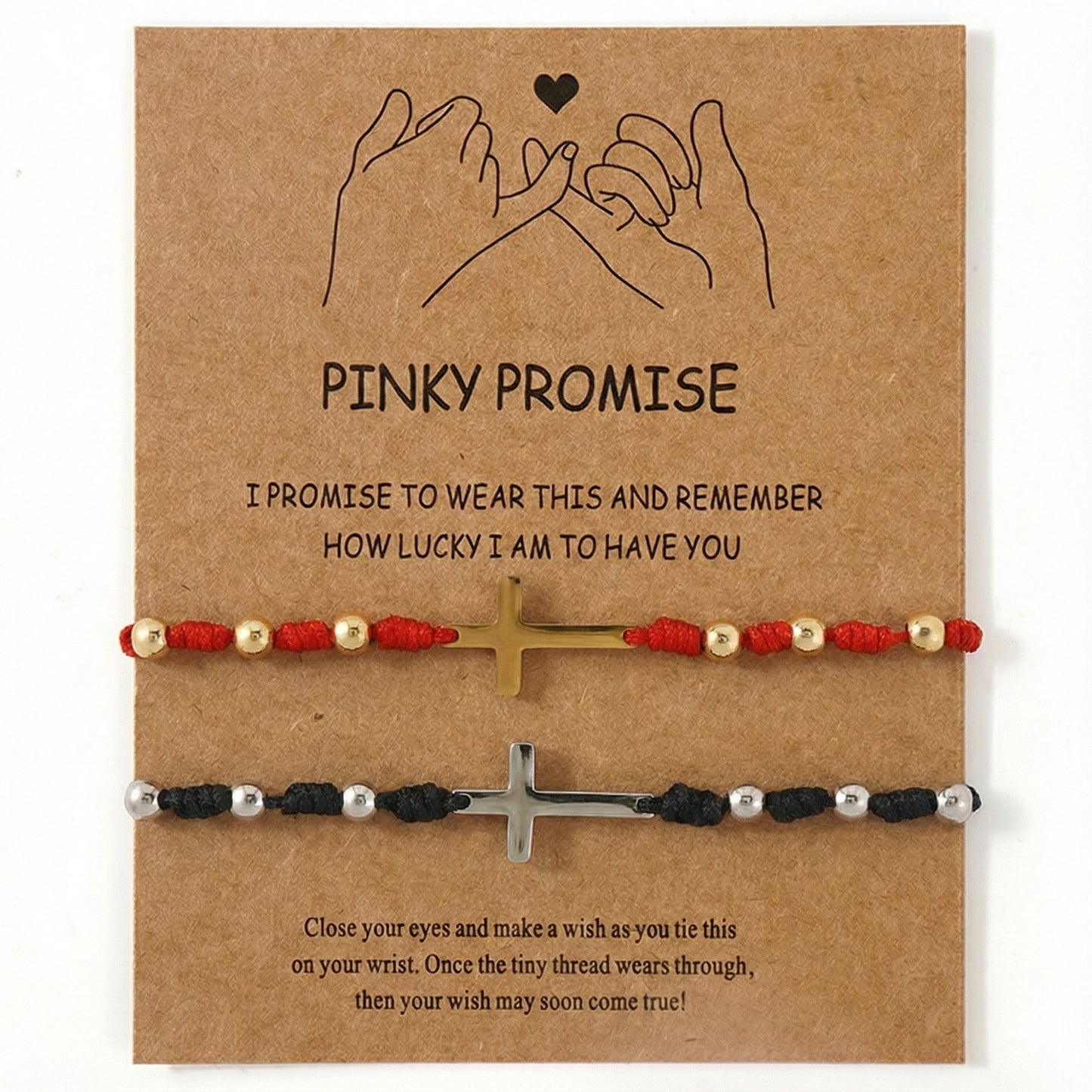 Adjustable Red And Black Rope Braided Bracelet Set With Wish Card Metal Bead Decoration For Daily Wear Jewelry Unisex Simple Style