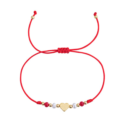 Adjustable Red Rope Gold Heart-shaped Pearl Bracelet Suitable For Commuting, Dating, Travel, And Gatherings British Style Women's Jewelry