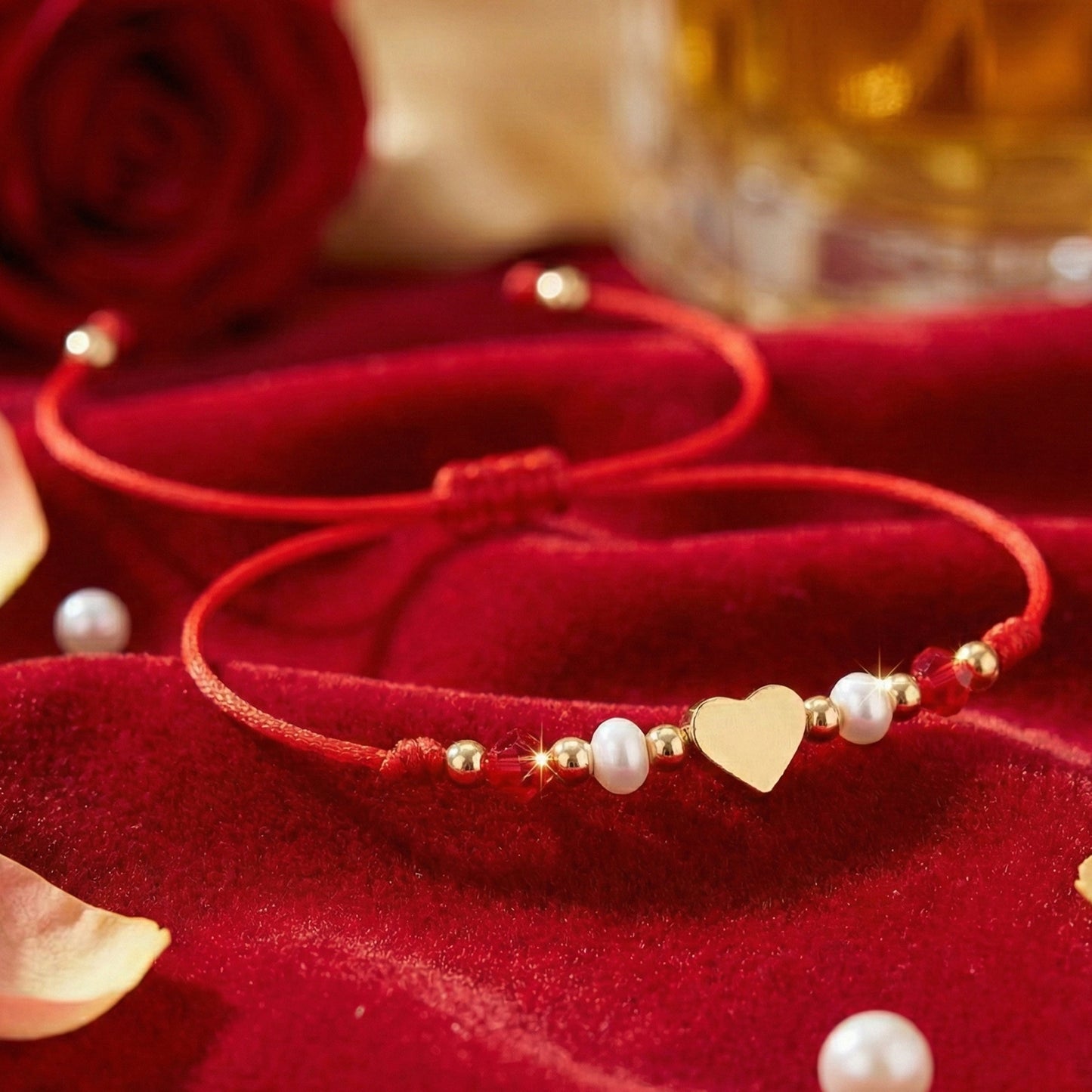 Adjustable Red Rope Gold Heart-shaped Pearl Bracelet Suitable For Commuting, Dating, Travel, And Gatherings British Style Women's Jewelry