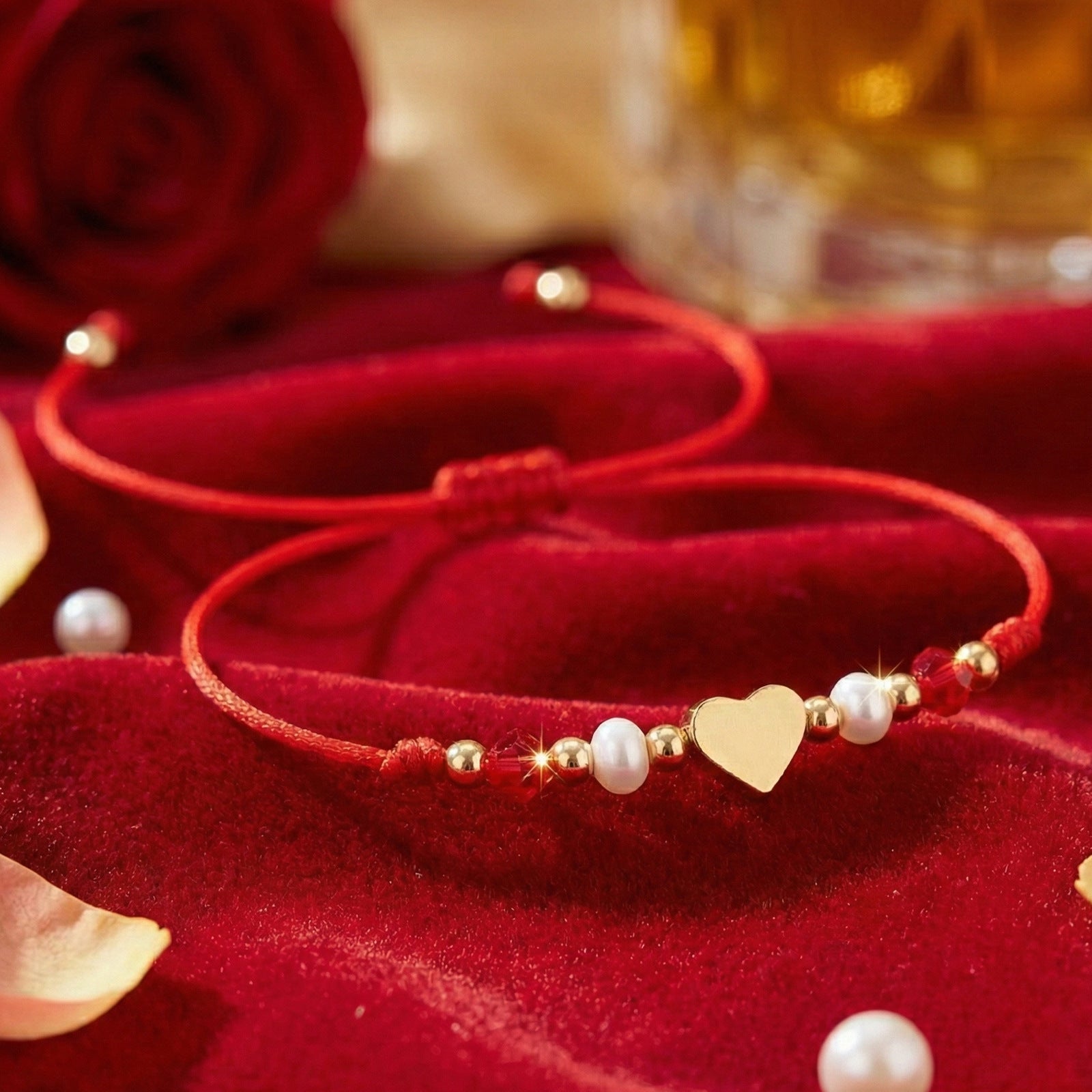 Adjustable Red Rope Gold Heart-shaped Pearl Bracelet Suitable For Commuting, Dating, Travel, And Gatherings British Style Women's Jewelry