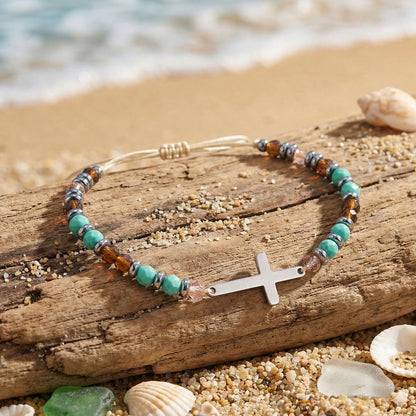 Adjustable Silver Blue Crystal Bracelet Woven Rope Design Suitable For Most Scenarios Unisex Travel Theme British Style