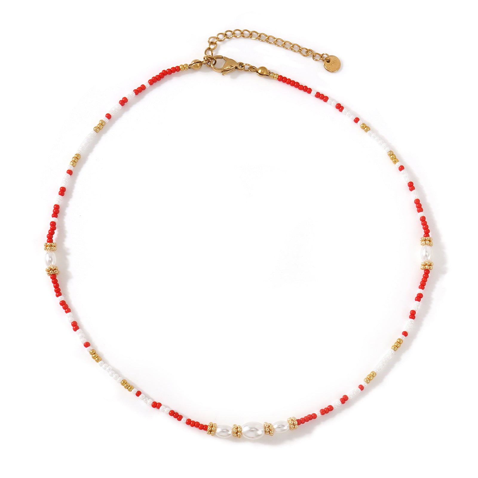 Two-Layer Red Beads Pearl Metal Chain Necklace For Women Convenient Clasp Design Heart Pendant Jewelry Accessories