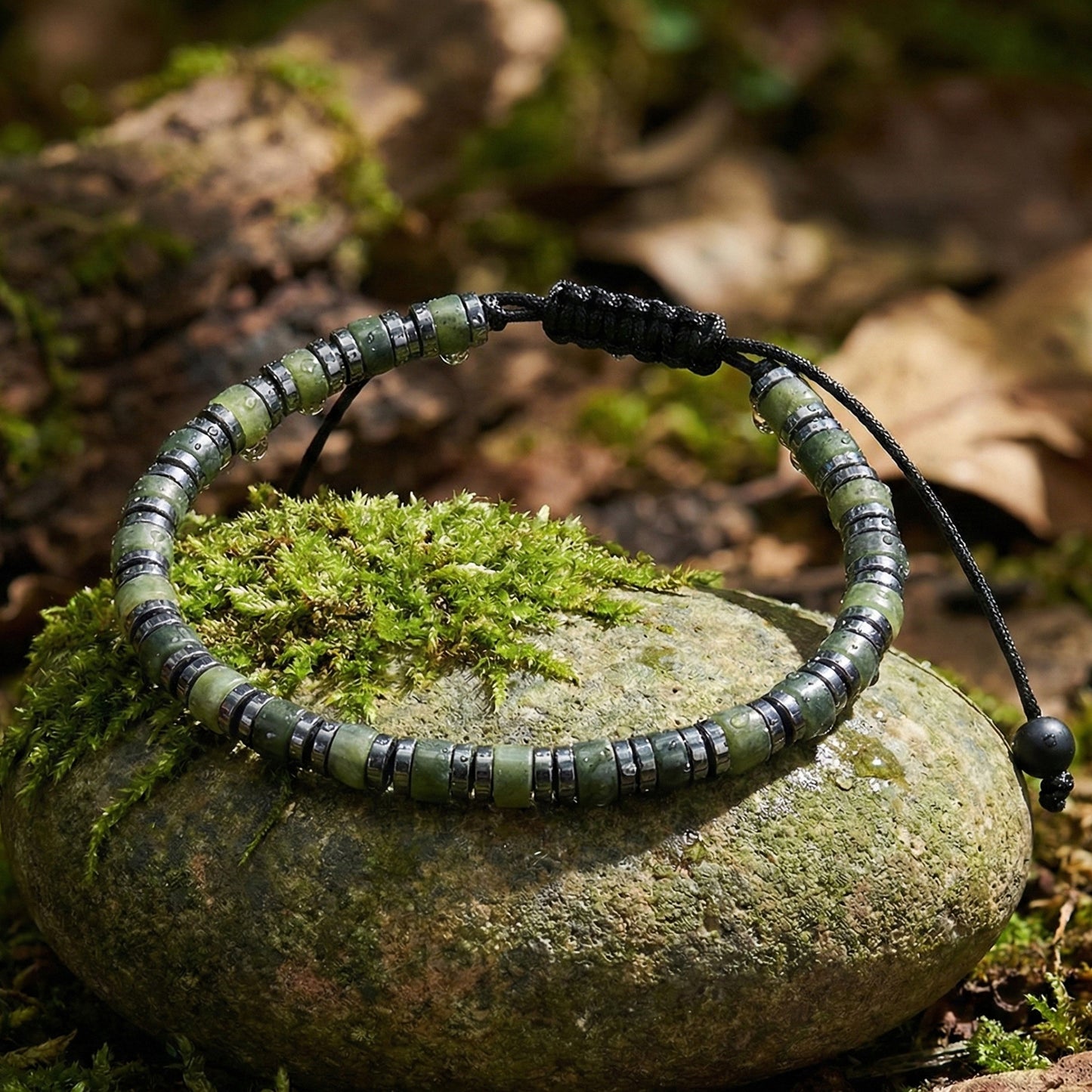 Casual Comfortable Olive Green Beaded Drawstring Bracelet Adjustable Rope Geometric Pattern Travel Daily Jewelry Accessory