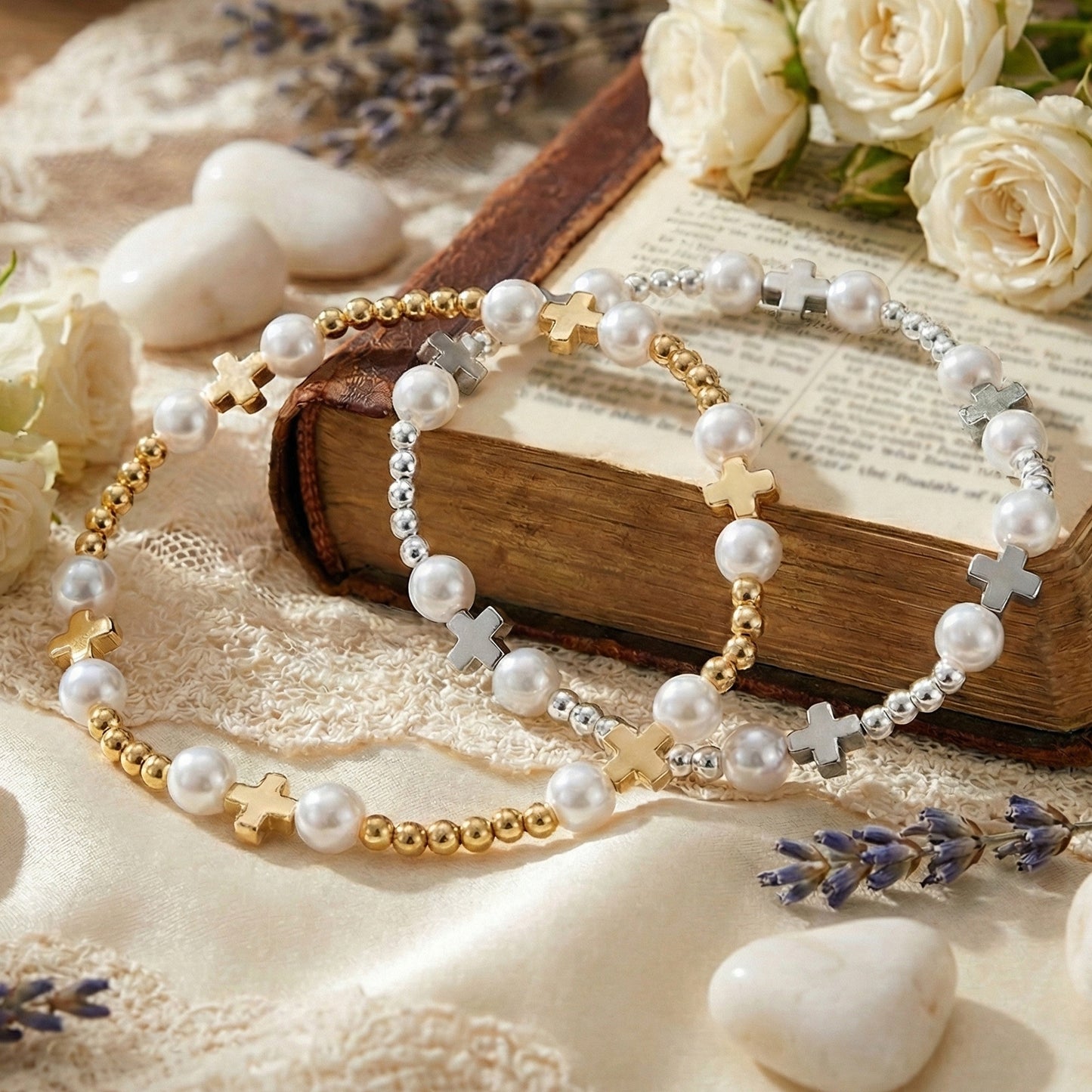 New Gold Beaded Pearl Bracelet With Metal Decoration, Elastic Bead Design, Suitable For Students, Parties, , Dates, Small Accessories, Simple Style, Suitable For Women