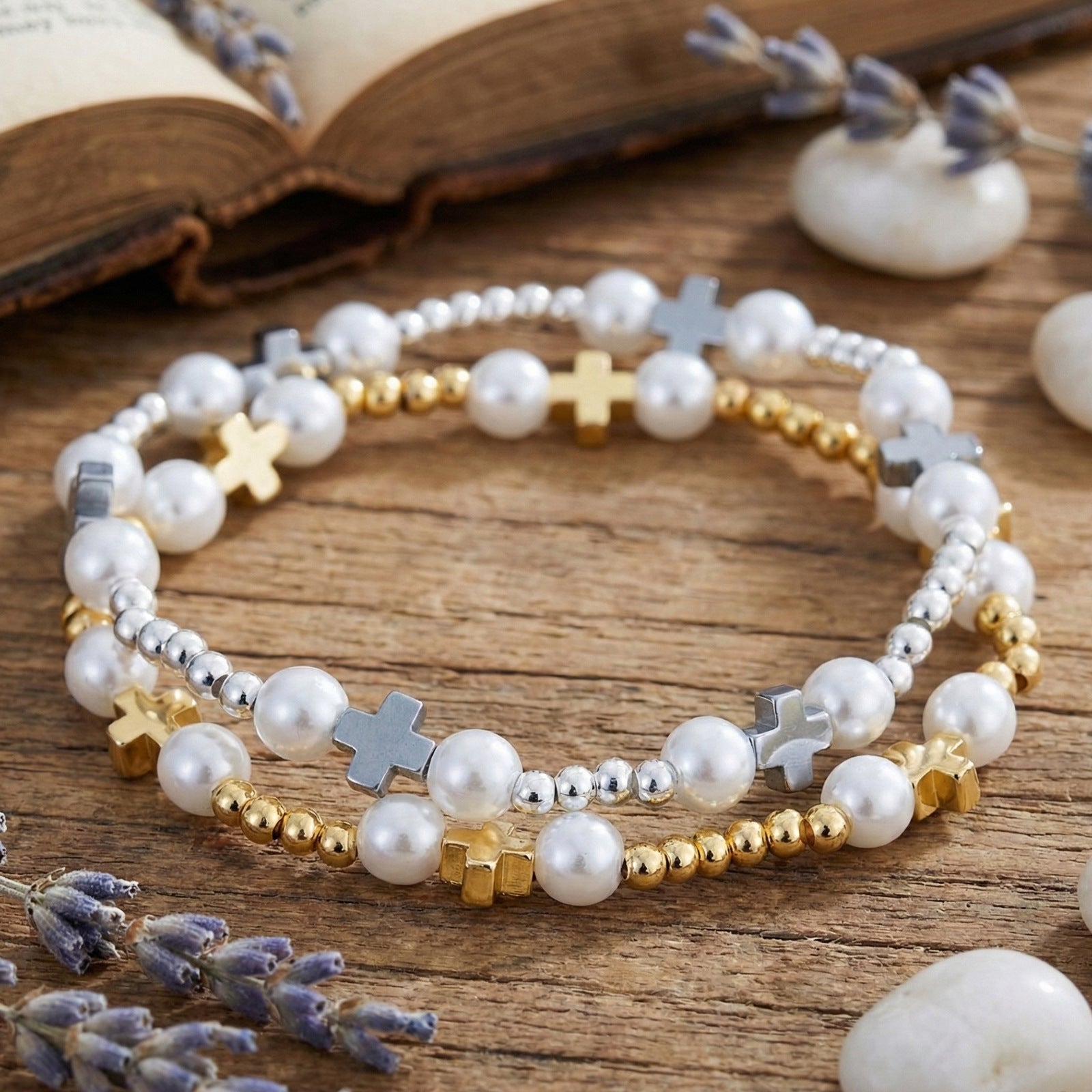 New Gold Beaded Pearl Bracelet With Metal Decoration, Elastic Bead Design, Suitable For Students, Parties, , Dates, Small Accessories, Simple Style, Suitable For Women