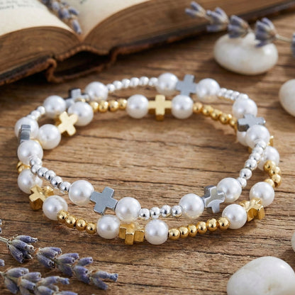 New Gold Beaded Pearl Bracelet With Metal Decoration, Elastic Bead Design, Suitable For Students, Parties, , Dates, Small Accessories, Simple Style, Suitable For Women
