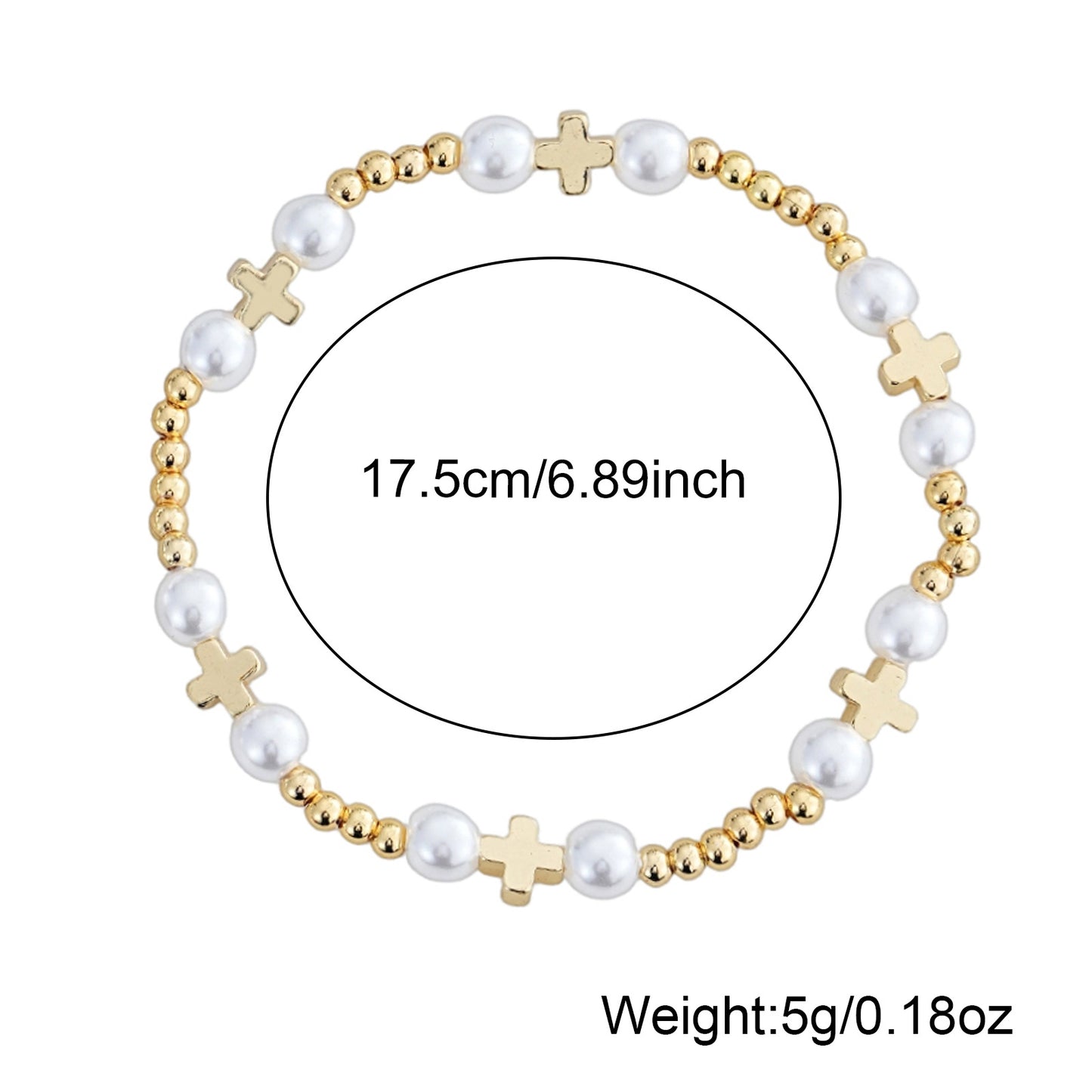 New Gold Beaded Pearl Bracelet With Metal Decoration, Elastic Bead Design, Suitable For Students, Parties, , Dates, Small Accessories, Simple Style, Suitable For Women