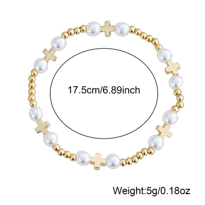 New Gold Beaded Pearl Bracelet With Metal Decoration, Elastic Bead Design, Suitable For Students, Parties, , Dates, Small Accessories, Simple Style, Suitable For Women