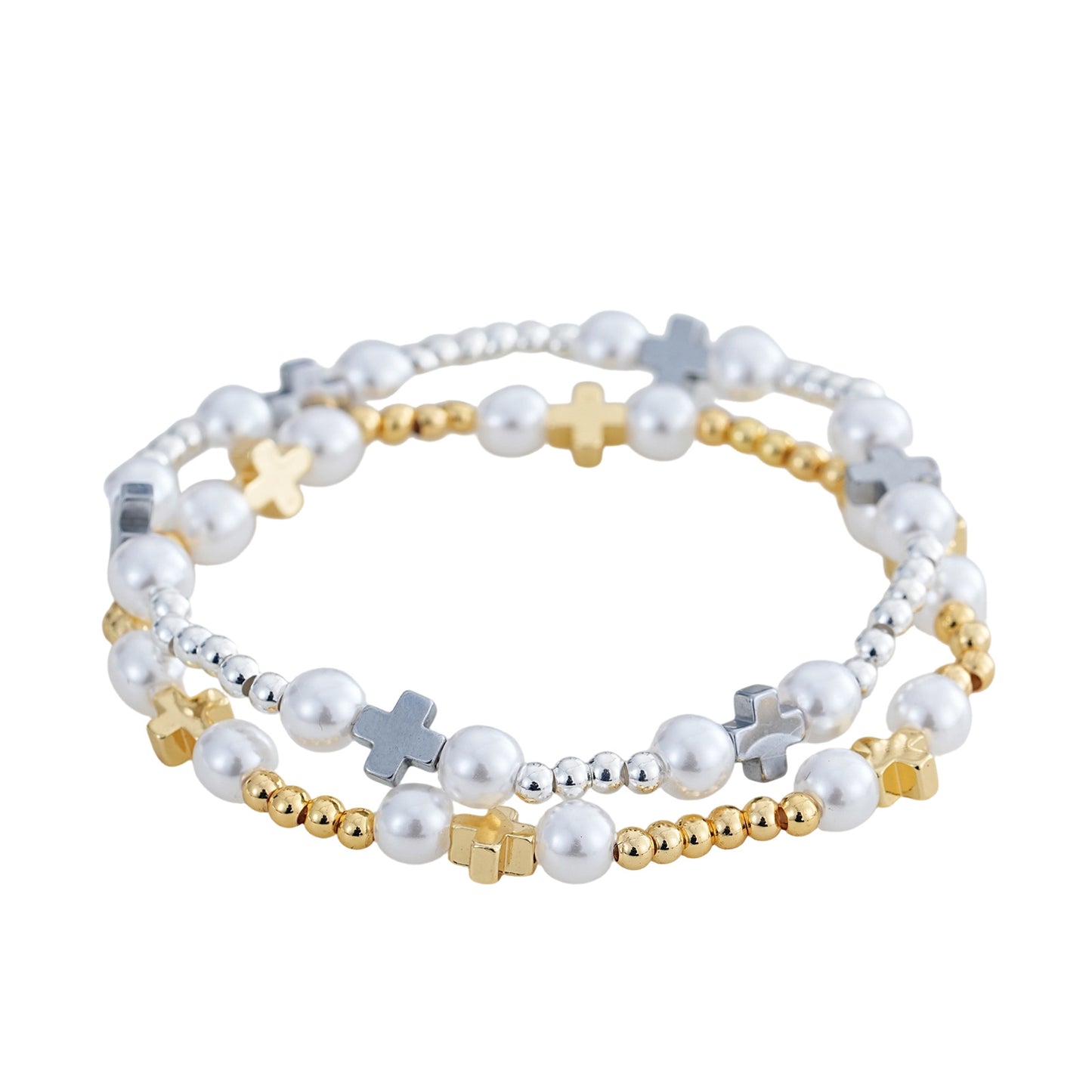 New Gold Beaded Pearl Bracelet With Metal Decoration, Elastic Bead Design, Suitable For Students, Parties, , Dates, Small Accessories, Simple Style, Suitable For Women