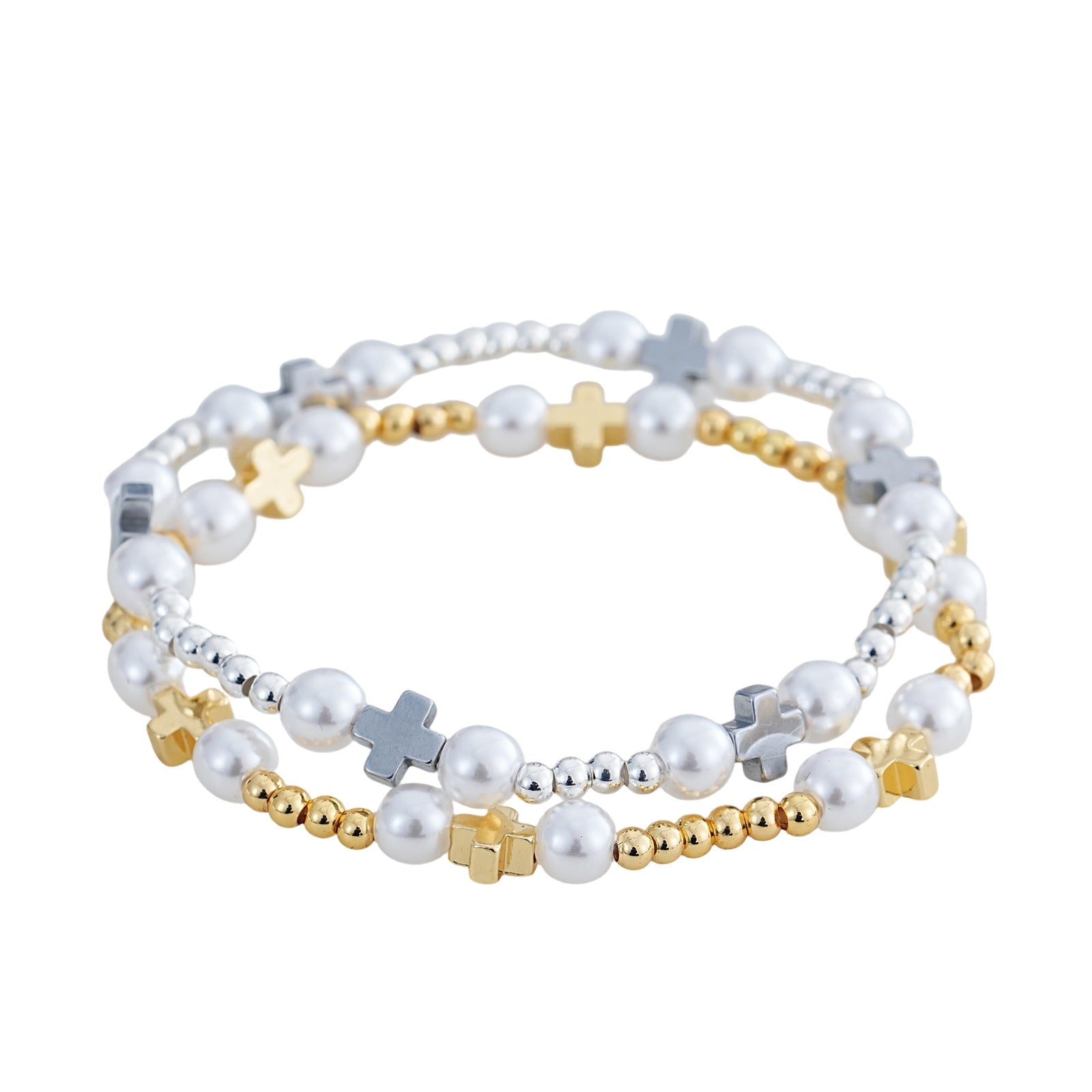 New Gold Beaded Pearl Bracelet With Metal Decoration, Elastic Bead Design, Suitable For Students, Parties, , Dates, Small Accessories, Simple Style, Suitable For Women