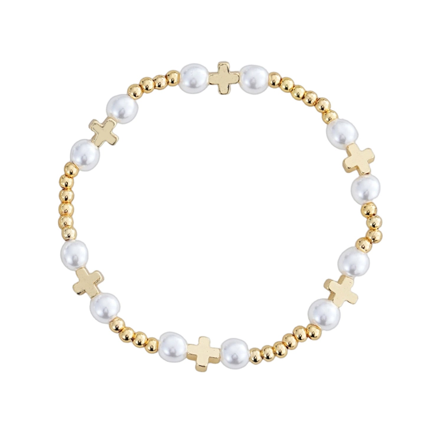 New Gold Beaded Pearl Bracelet With Metal Decoration, Elastic Bead Design, Suitable For Students, Parties, , Dates, Small Accessories, Simple Style, Suitable For Women