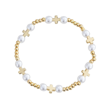 New Gold Beaded Pearl Bracelet With Metal Decoration, Elastic Bead Design, Suitable For Students, Parties, , Dates, Small Accessories, Simple Style, Suitable For Women