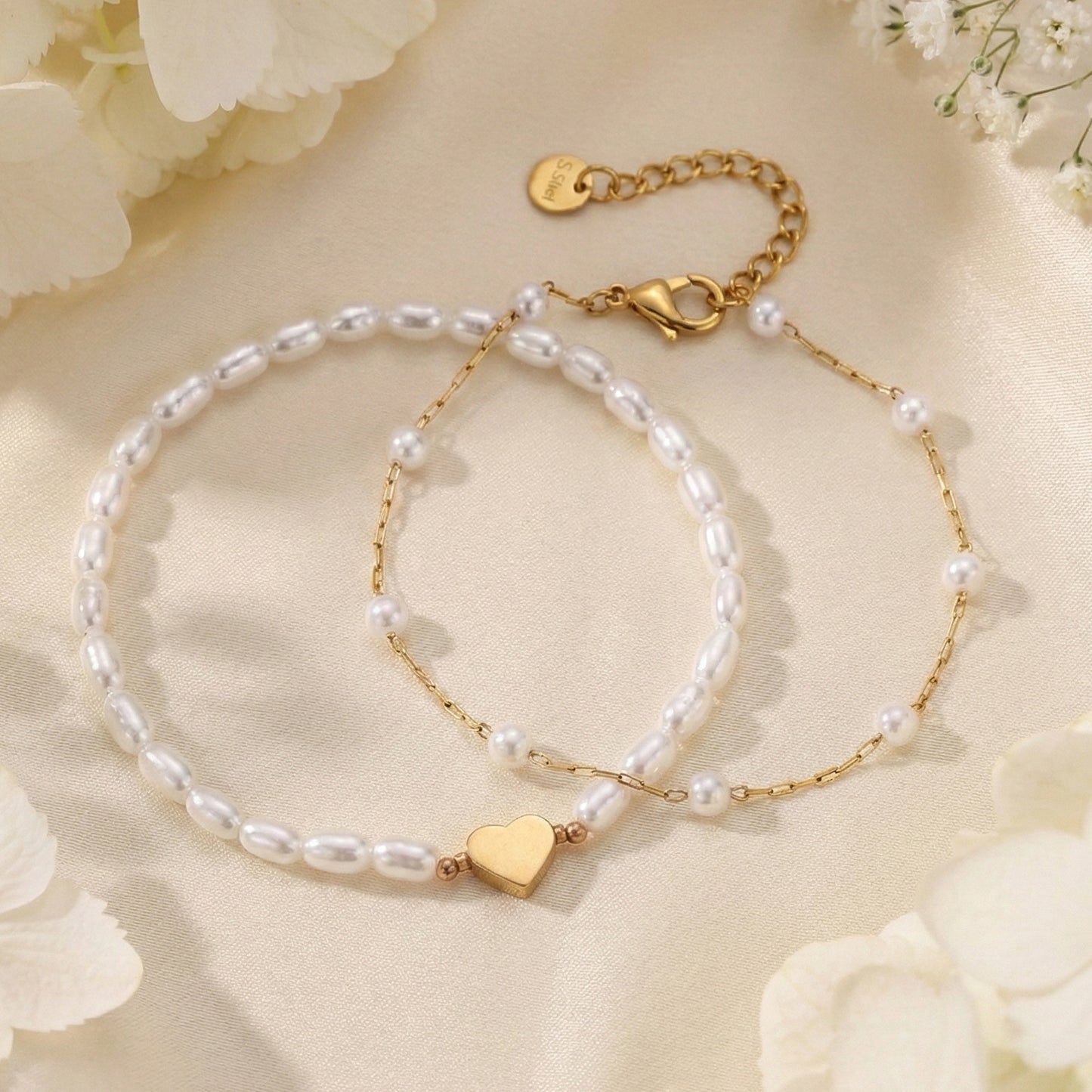 Two-layer Gold-plated Heart-shaped Pendant Bracelet For Women Suitable For Dates, Commuting, And Daily Wear With Adjustable Clasp Pure Silver
