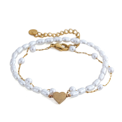 Two-layer Gold-plated Heart-shaped Pendant Bracelet For Women Suitable For Dates, Commuting, And Daily Wear With Adjustable Clasp Pure Silver