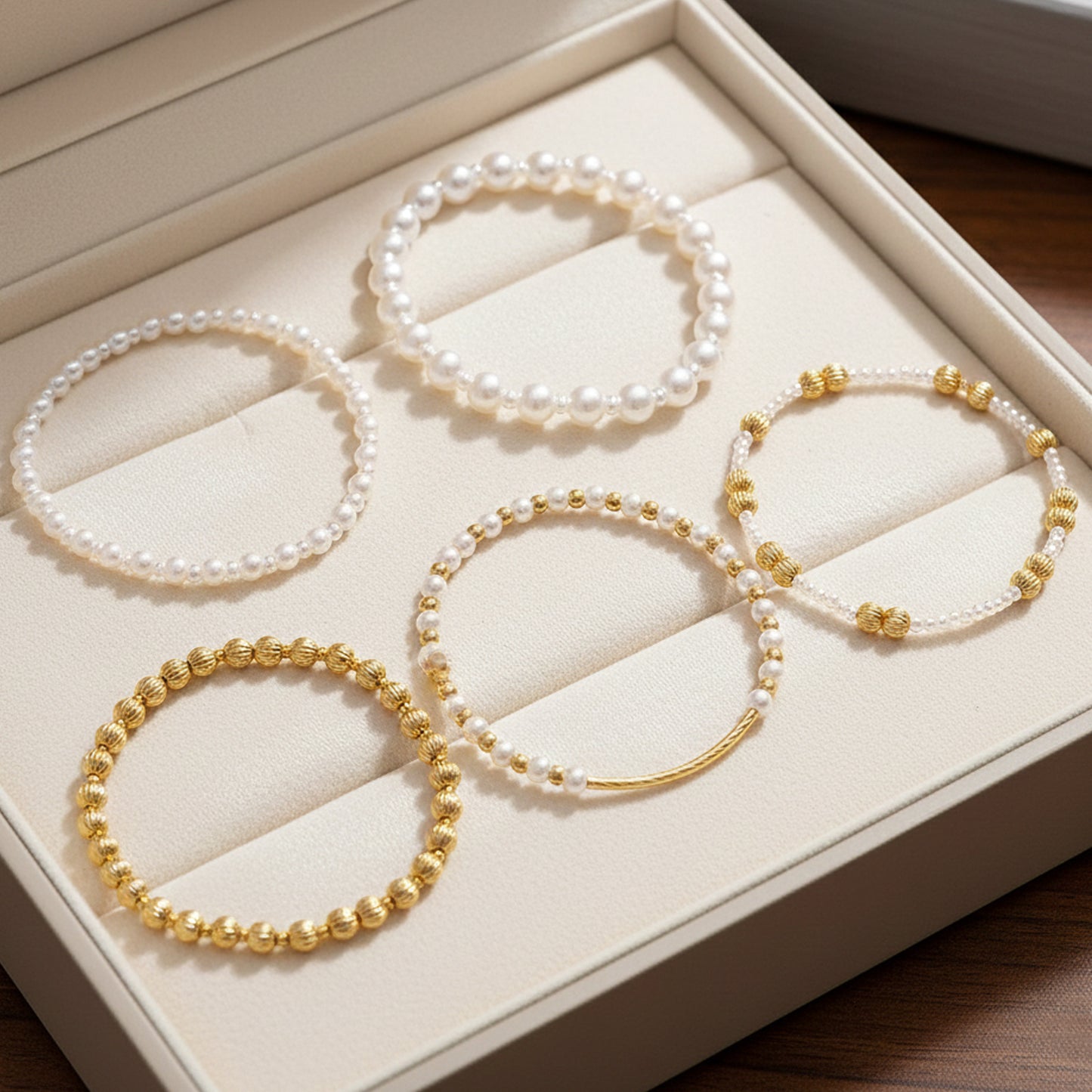 Multi-Piece Pearl Gold Bracelet Set Exquisite Beads Gold Accessories Matching Craftsmanship Daily Date Out Jewelry For Women Simple Style