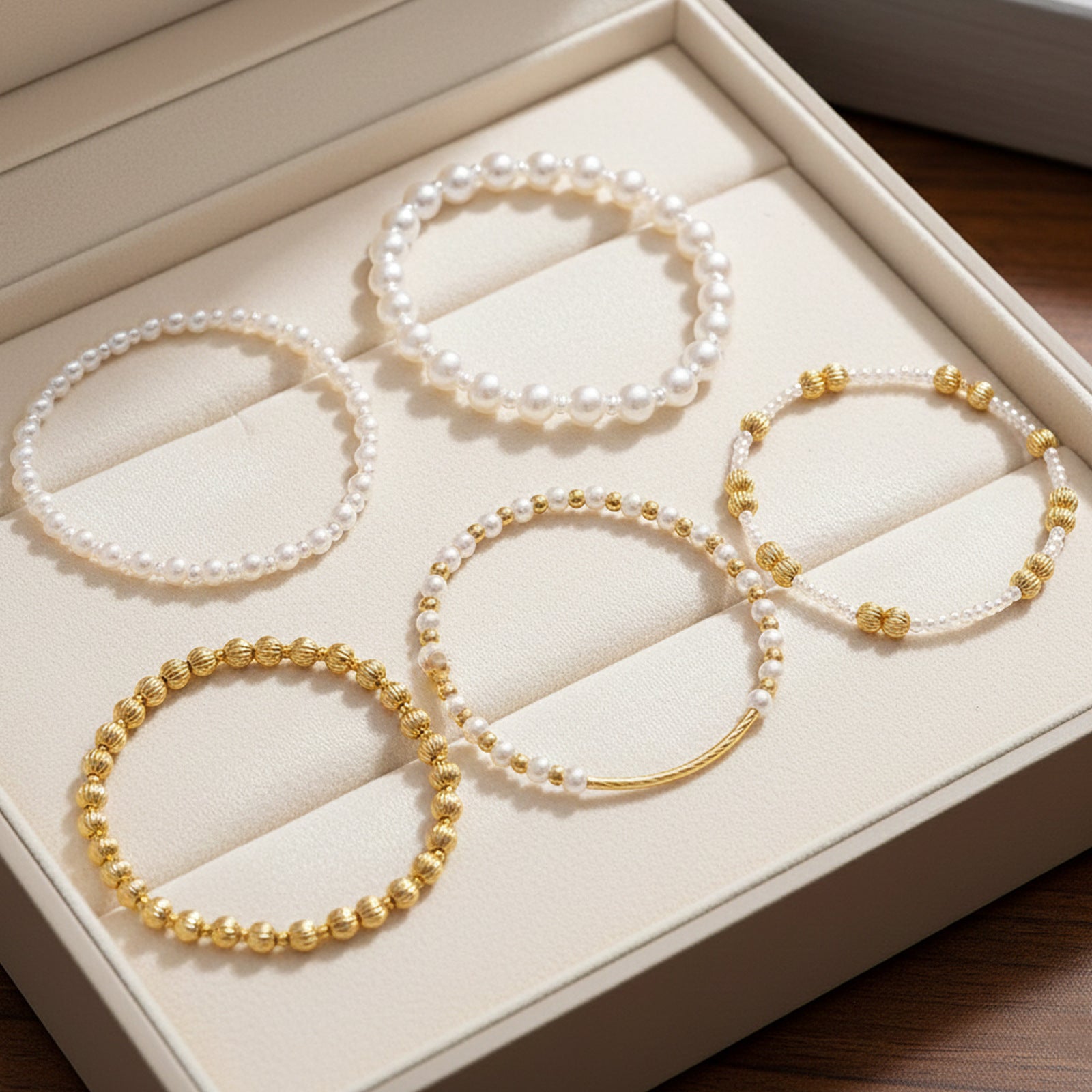 Multi-Piece Pearl Gold Bracelet Set Exquisite Beads Gold Accessories Matching Craftsmanship Daily Date Out Jewelry For Women Simple Style