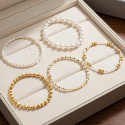 Multi-Piece Pearl Gold Bracelet Set Exquisite Beads Gold Accessories Matching Craftsmanship Daily Date Out Jewelry For Women Simple Style