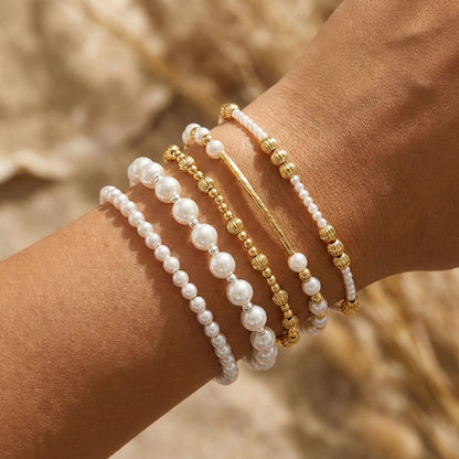 Multi-Piece Pearl Gold Bracelet Set Exquisite Beads Gold Accessories Matching Craftsmanship Daily Date Out Jewelry For Women Simple Style