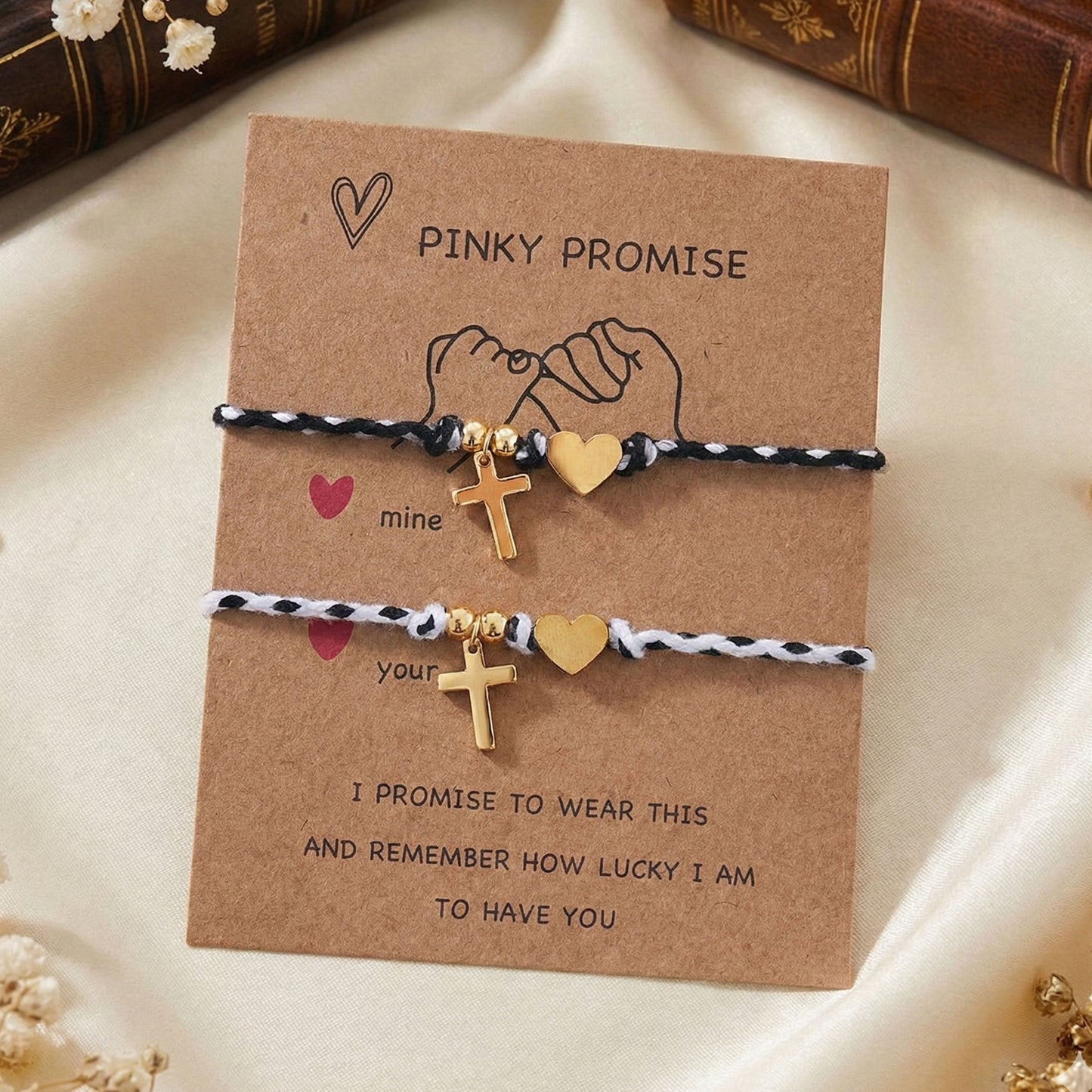 A Pair Of Adjustable Double-layer Braided Rope Bracelet Heart Pendant Accessories Suitable For Dinner Date British Style Minimalist Style