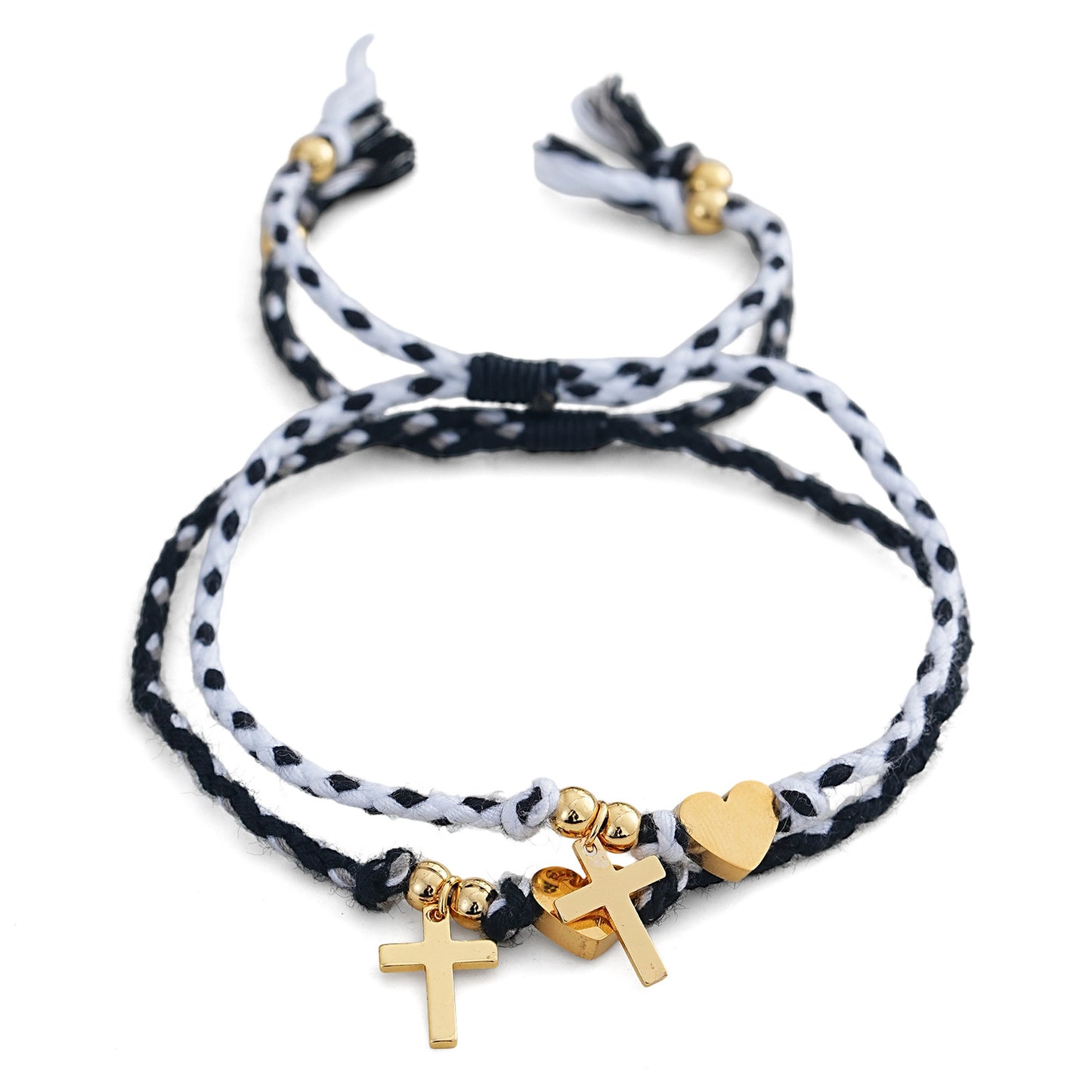 A Pair Of Adjustable Double-layer Braided Rope Bracelet Heart Pendant Accessories Suitable For Dinner Date British Style Minimalist Style