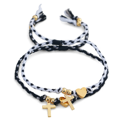 A Pair Of Adjustable Double-layer Braided Rope Bracelet Heart Pendant Accessories Suitable For Dinner Date British Style Minimalist Style
