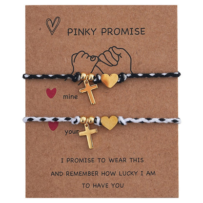 A Pair Of Adjustable Double-layer Braided Rope Bracelet Heart Pendant Accessories Suitable For Dinner Date British Style Minimalist Style