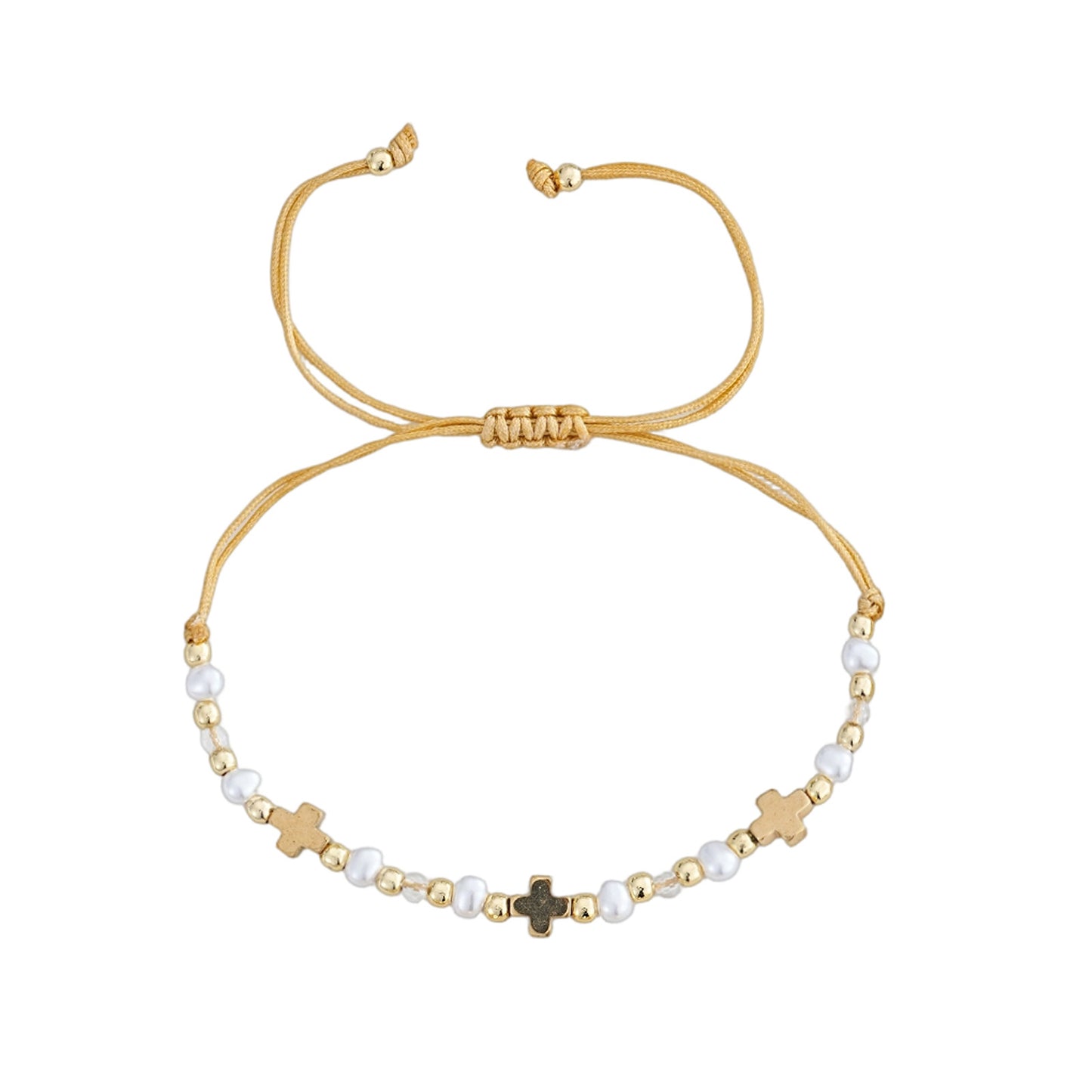 Rose Gold Plated Pearl Bracelet With Gold Beads Metal Tag Daily Wear Street Style Jewelry For Women Adjustable Clasp