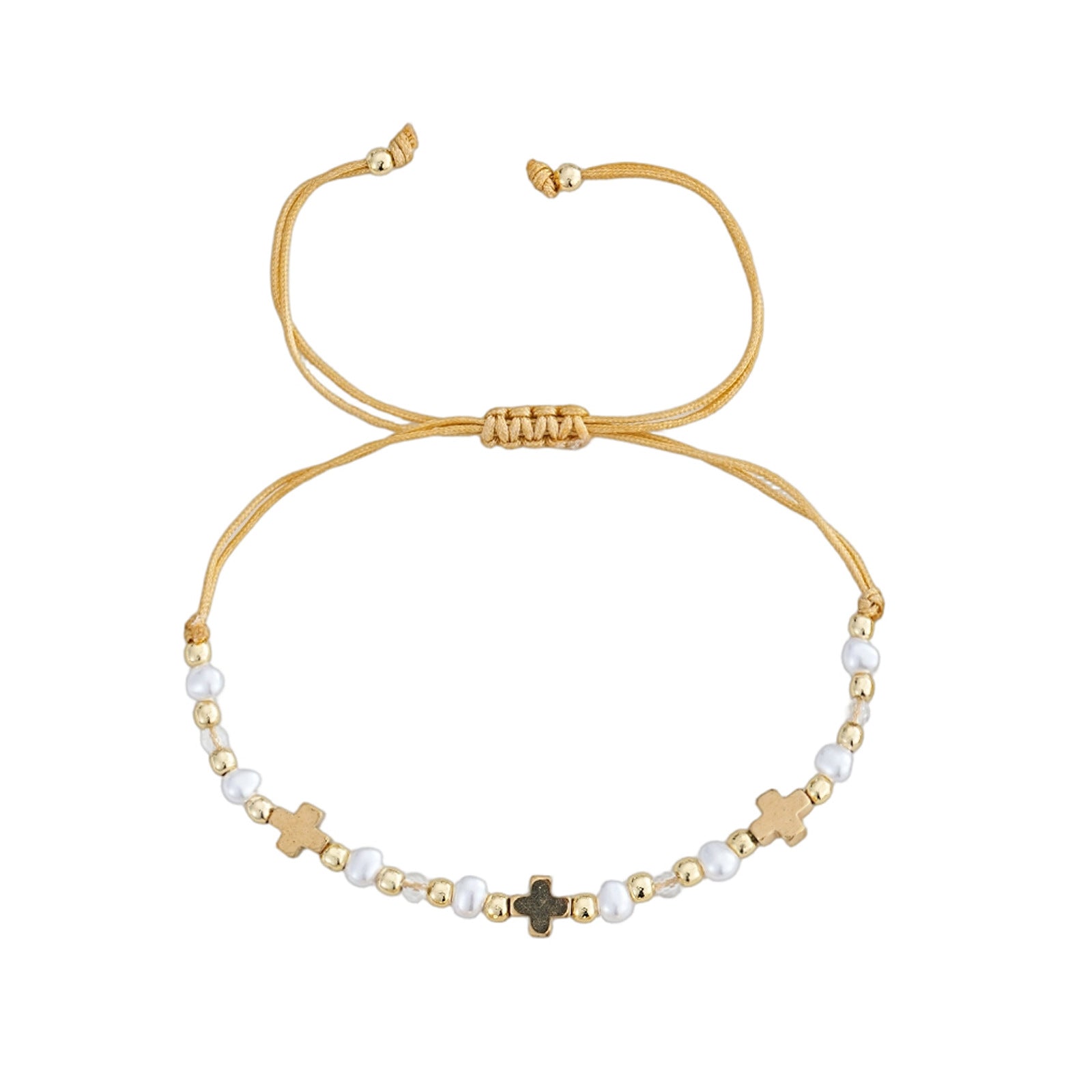 Rose Gold Plated Pearl Bracelet With Gold Beads Metal Tag Daily Wear Street Style Jewelry For Women Adjustable Clasp