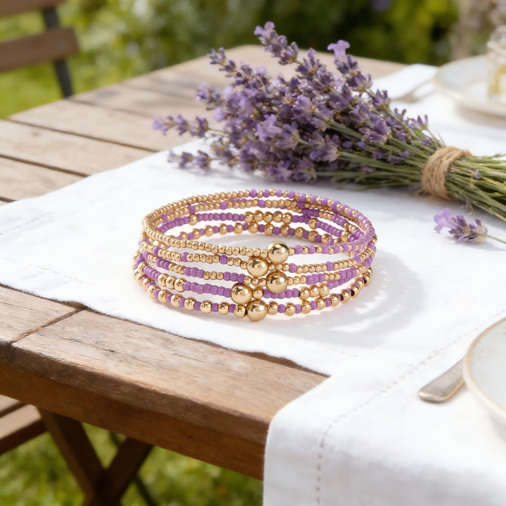 Gold Beaded Bracelet Set Suitable For Girls Handmade Friendship Style Daily Wear Jewelry Sweet Style Round And Laser Customization