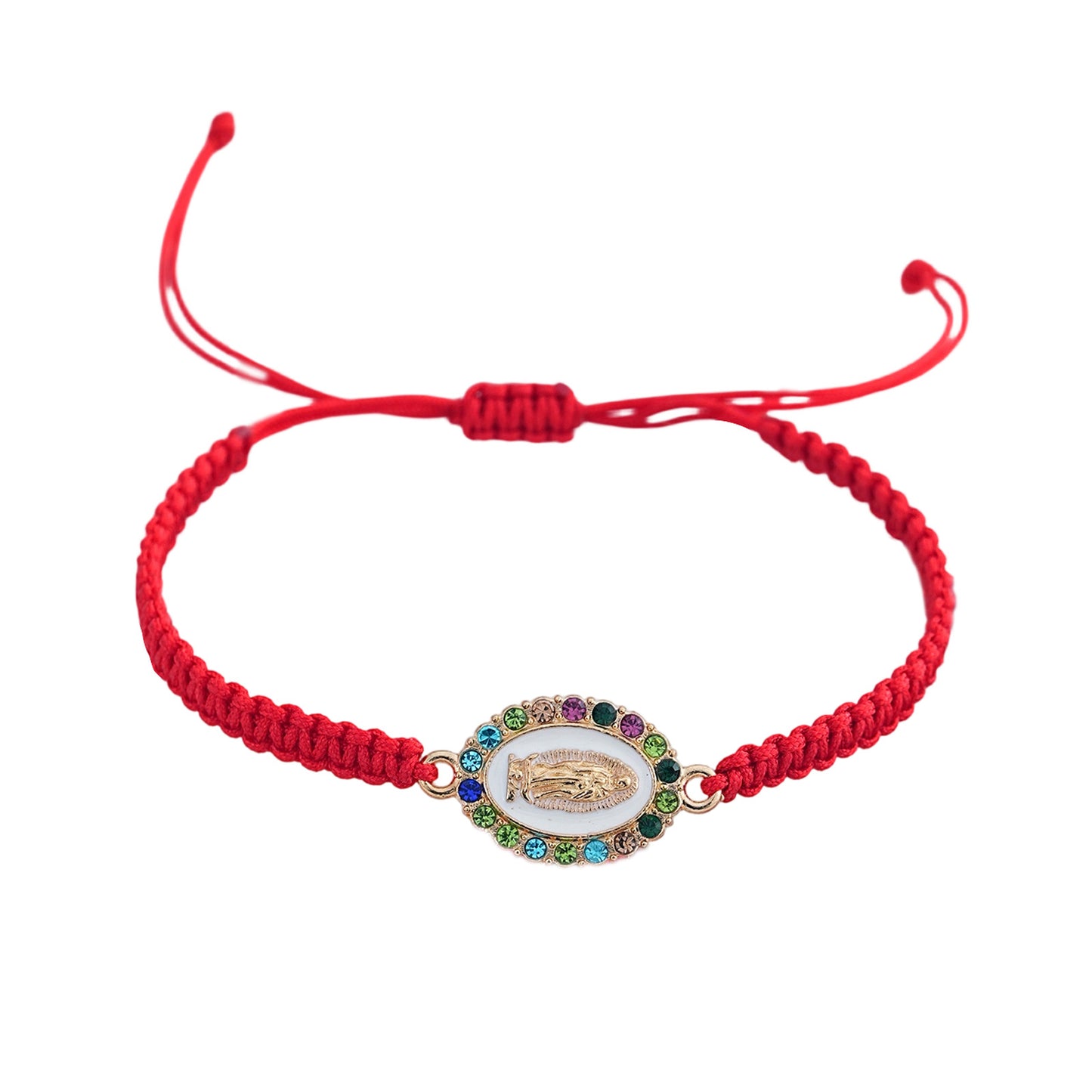 Adjustable Red Rope Woven Bracelet With Colorful Diamond Round Pendant Drawstring For Daily Wear Jewelry Unisex Simple Style