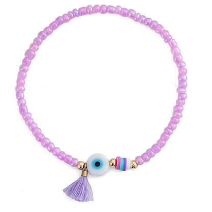 Triple Circle Evil Eye Bracelet With Colorful Beads And White Evil Eye Pendant, Colorful Tassel, Daily Wear Jewelry For Women