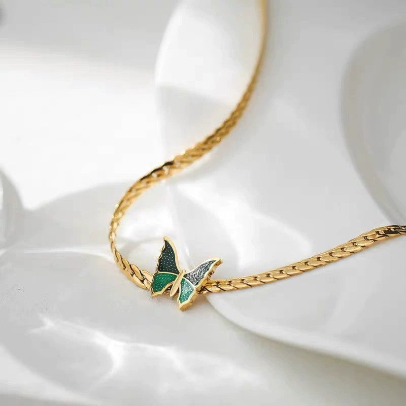 Electroplated Titanium Steel Anklet With Butterfly Pattern, PVD Coated And 14K Real Gold Plated With 0.03µm Thickness