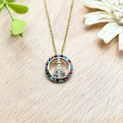 Colorful Zircon Cross Copper Pendant Necklace Women's Collarbone Chain Jewelry