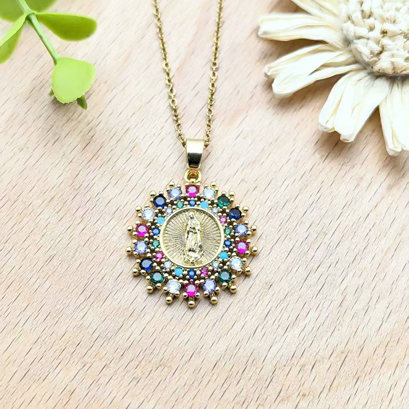 Colorful Zircon Cross Copper Pendant Necklace Women's Collarbone Chain Jewelry